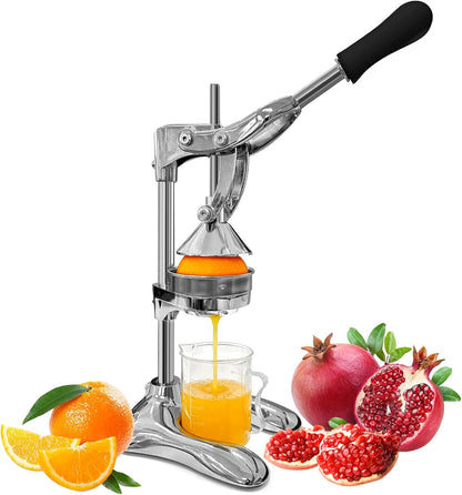 Manual Juicer Professional Hand Press - Heavy Duty Stainless Steel Citrus Squeezer for Orange, Lemon & Pomegranate with Stable Base and Measuring Cup, Commercial Grade Extraction