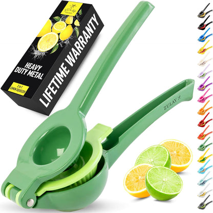 Zulay Kitchen Metal 2-in-1 Lemon Squeezer - Sturdy Max Extraction Hand Juicer Lemon Squeezer Gets Every Last Drop - Easy to Clean Manual Citrus Juicer - Easy-Use Lemon Juicer Squeezer - Yellow/Green