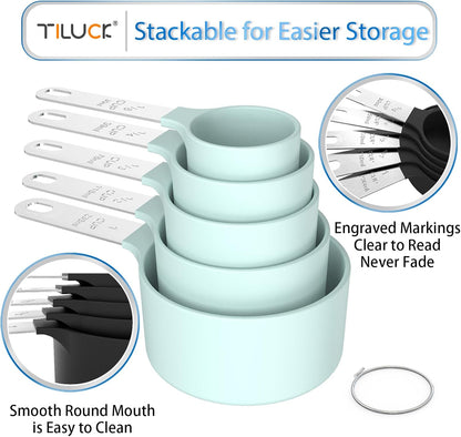 TILUCK Measuring Cups & Spoons Set, Stackable Cups and Spoons, Nesting Measure Cups with Stainless Steel Handle, Kitchen Gadgets for Cooking & Baking (Green)