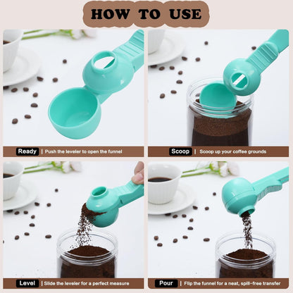 2-in-1 Coffee Scoop with Funnel, 2 Teaspoon Measuring Spoon for Reusable K Cups, Ground Coffee, Protein Powder & Tea, Mess-Free Plastic Design (Pink)