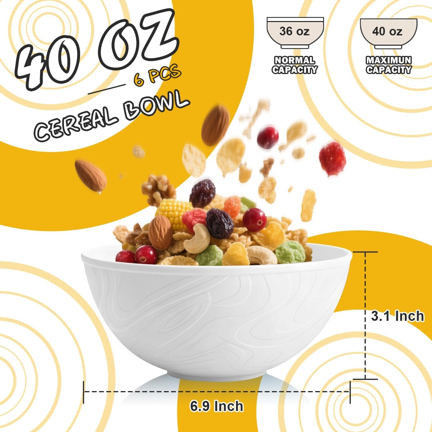 Wheat Straw Bowls Set with Lids, Unbreakable 40 OZ Cereal Bowls Set of 4, Salad Container for Lunch, Microwave & Dishwasher Safe Bowl Set for Kitchen, Picnic, RV, Camping, Multi