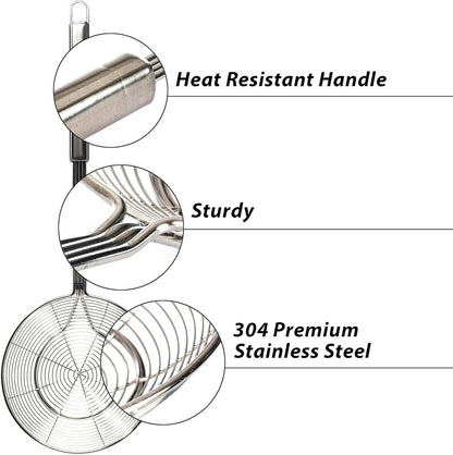 Makerstep Premium Stainless Steel Spider Strainer Skimmer Ladle, Kitchen Utensils Wire Strainer Pasta Strainer Spoon, 5.5 Inch