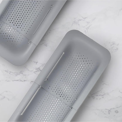 Makerstep Over the Sink Colander Strainer Basket - Expandable, Wash, Drain, and Dry. - New Home Kitchen Essentials, Multifunctional Kitchen Gadgets, Grey 14.25x8