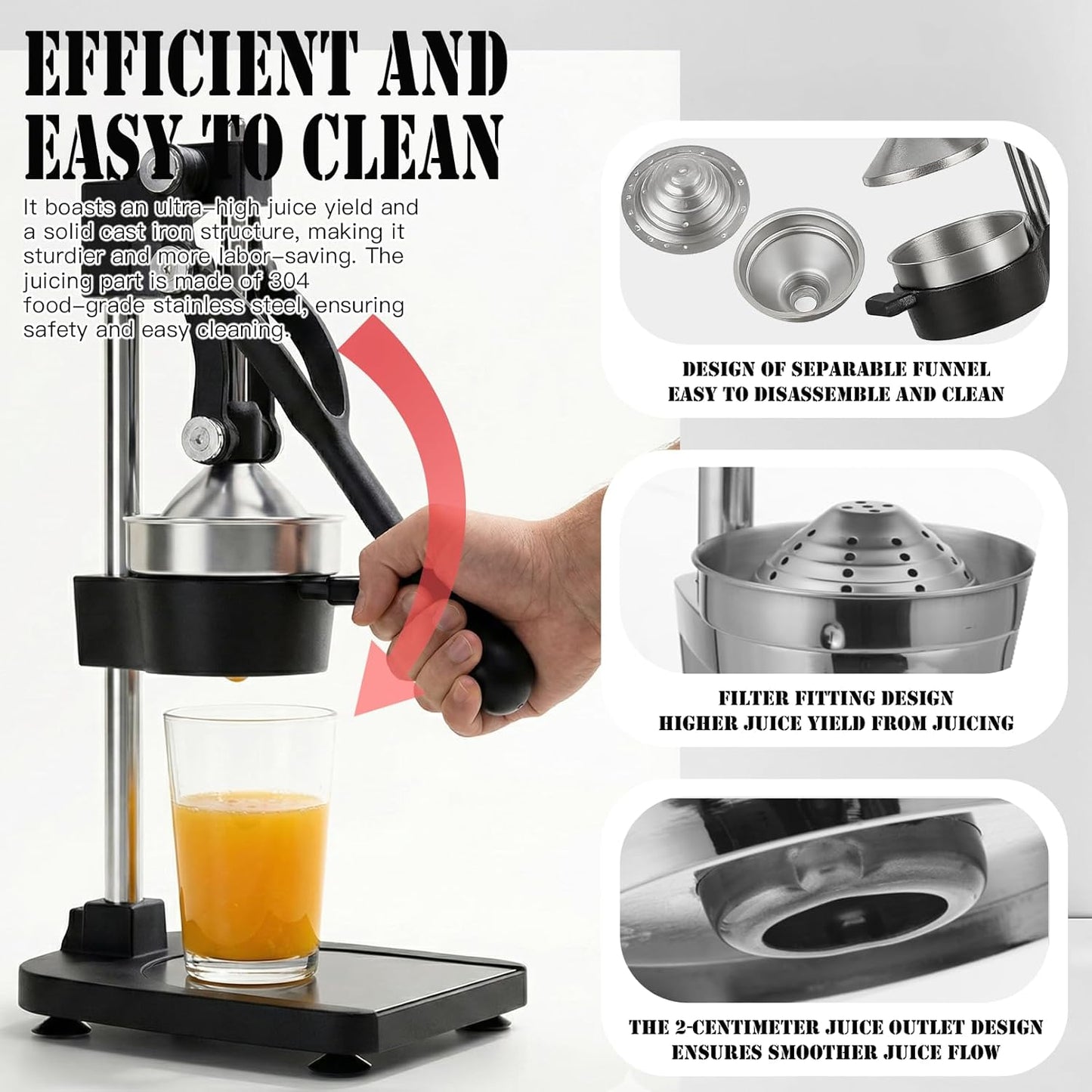 Cast Iron Juicer Hand Press – Heavy Duty Manual Citrus Juicer, Professional Orange Press, Stainless Steel Lemon Squeezer & Lime Juice Extractor (gray)