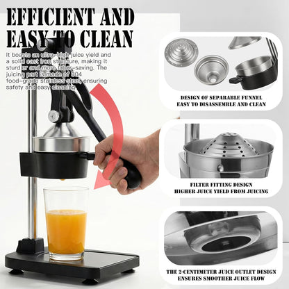 Cast Iron Juicer Hand Press – Heavy Duty Manual Citrus Juicer, Professional Orange Press, Stainless Steel Lemon Squeezer & Lime Juice Extractor (gray)