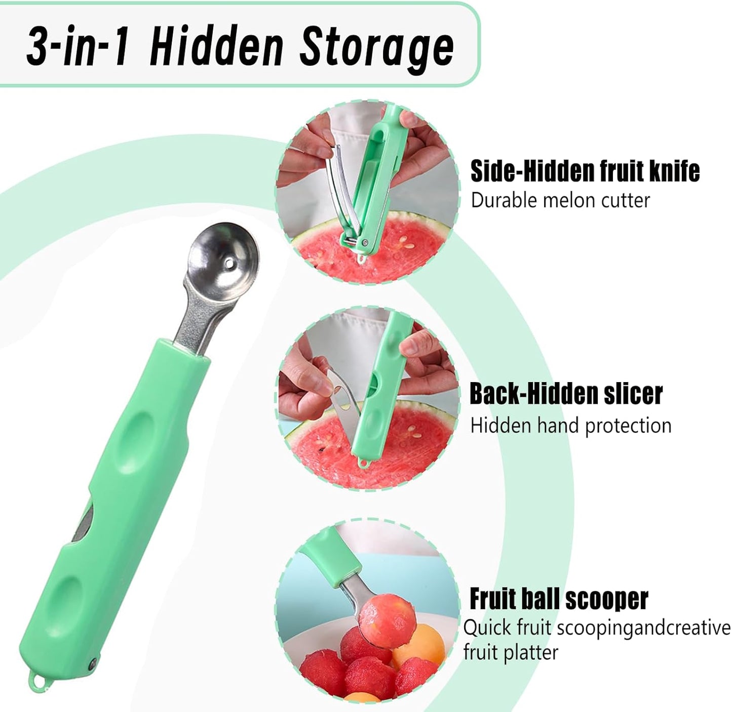 Melon Baller Scoop Set,Cookie Scoops for Baking and Ice Cream Scooper and Fruit Slicer Cutter