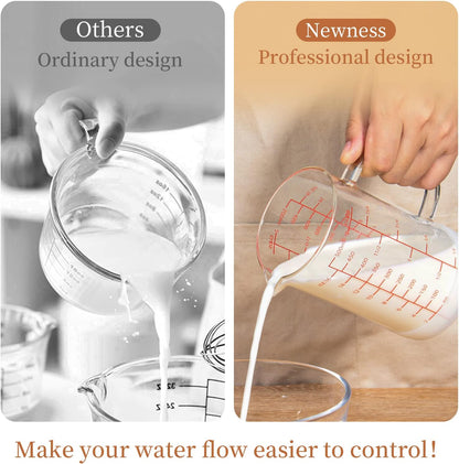 Newness 2-Cup Glass Measuring Cup For Baking and Cooking, (Upgraded, 3 Marking Including Cup/ML/Ounce Scale) Dishwasher, Freezer, Microwave, and Preheated Oven Safe, Essential Kitchen Tools