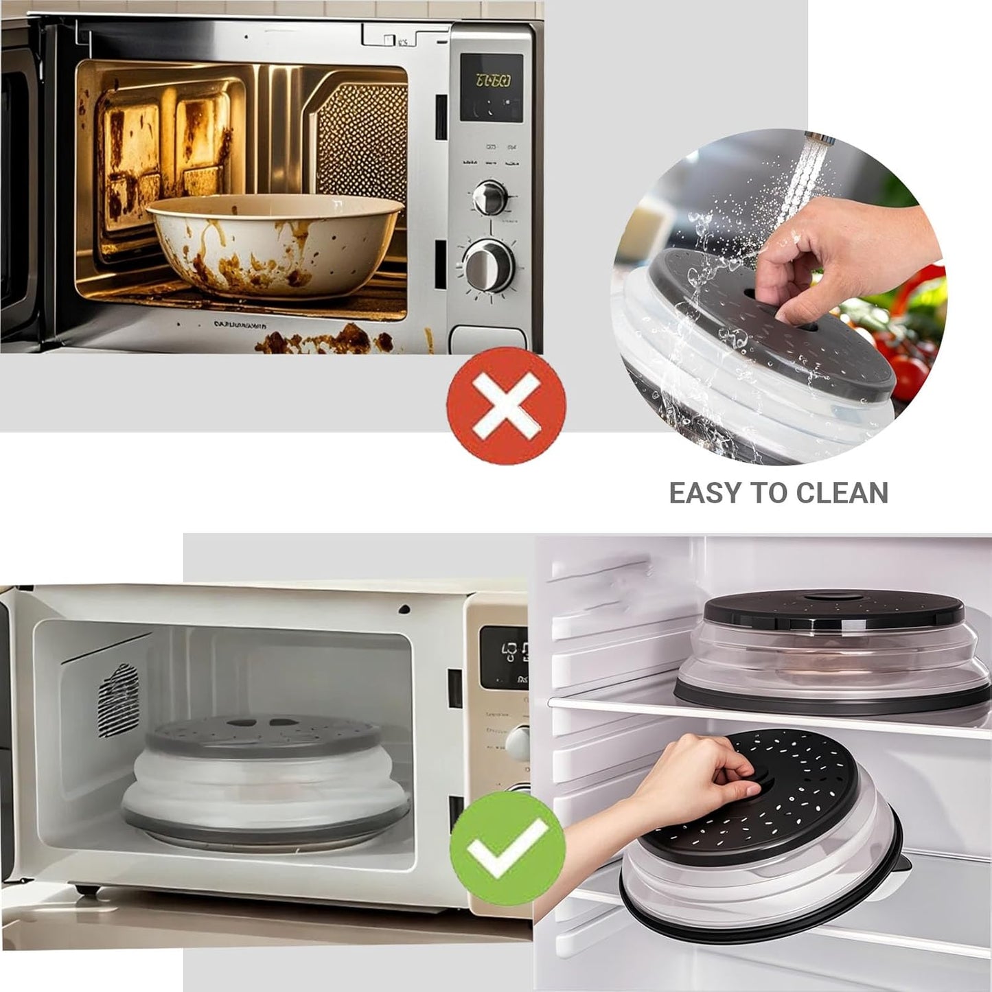 Collapsible Microwave Cover 10.5",Microwave cover for Food 10.5”,Microwave Cover Collapsible Splatter Cover Colander Lid,Fruit Drainer Baske,BPA Free and Non-Toxic(Black) ﻿