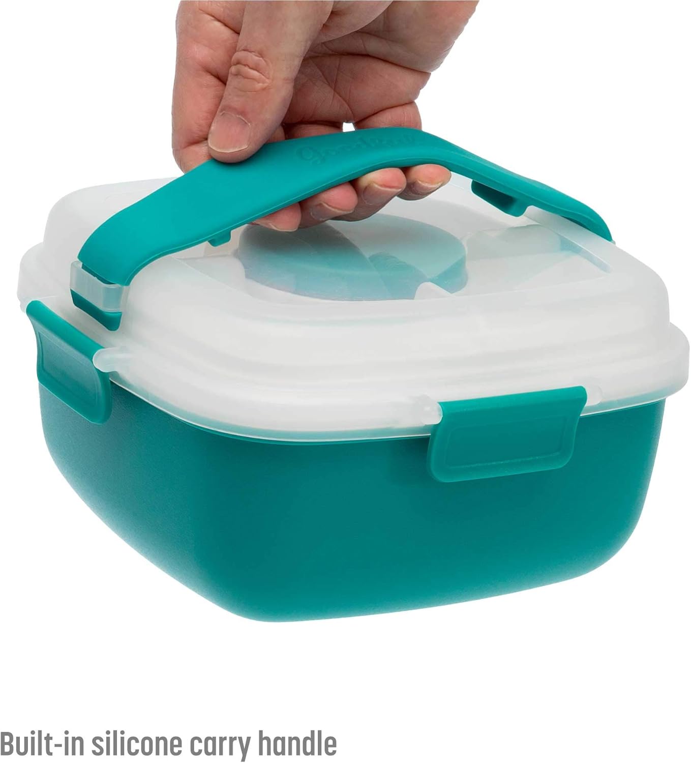 Goodful Stackable Lunch Box Container, Bento Style Food Storage with Removeable Compartments for Sandwich, Snacks, Toppings & Dressing, Leak-Proof and Made without BPA, 56-Ounce, Teal