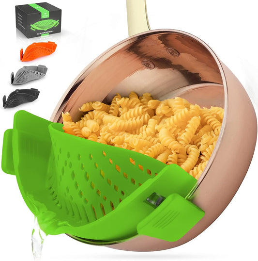 Zulay Silicone Pot Strainer - Adjustable Snap On Strainer For Most Pans & Pots - Food Grade, Heat Resistant, Colander For Draining Pasta, Fruits & Vegetables (Orange)