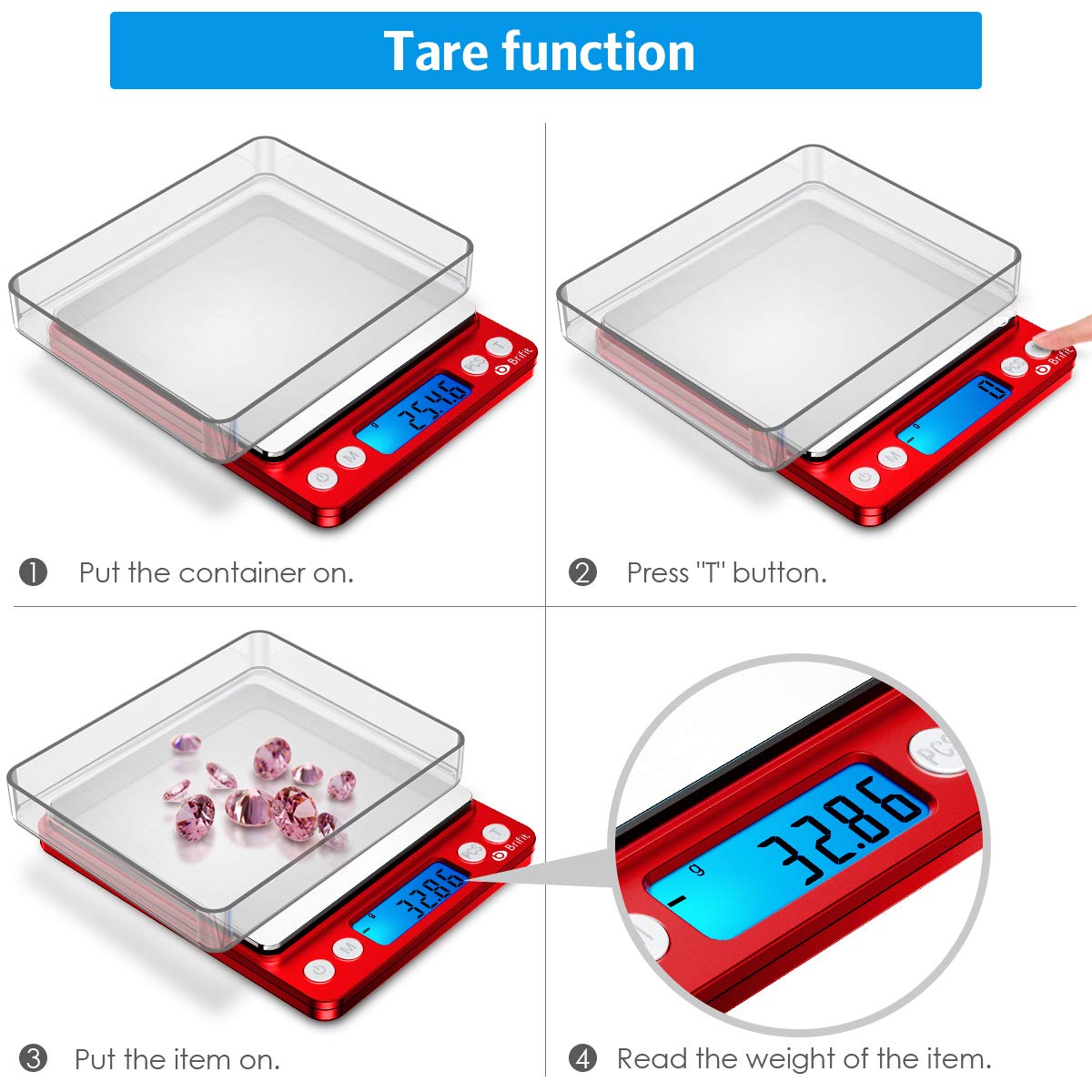 (Upgraded) AMIR Digital Kitchen Scale, 500g Mini Pocket Jewelry Scale, Food Scale, Coffee Scale, Back-Lit LCD Display, 2 Trays, 6 Units, Auto Off, Tare, PCS, Stainless Steel (Batteries Included)