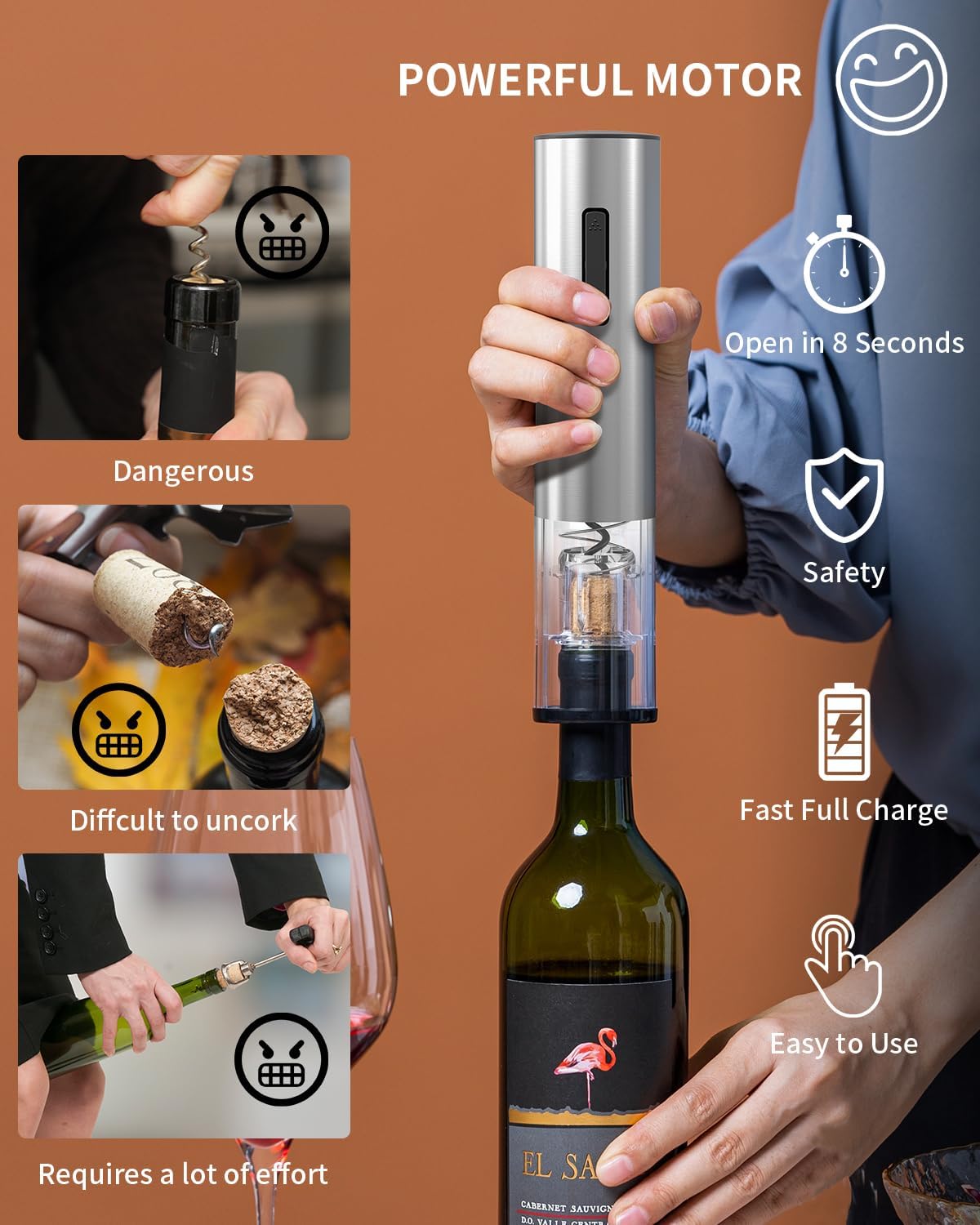 CIRCLE JOY Electric Wine Opener Stainless Steel Rechargeable Automatic Wine Bottle Opener Set 7-in-1 Wine Gifts for Wine Lovers with Charging Base, Foil Cutter, Wine Aerator Pourer & 2 Vacuum Stoppers