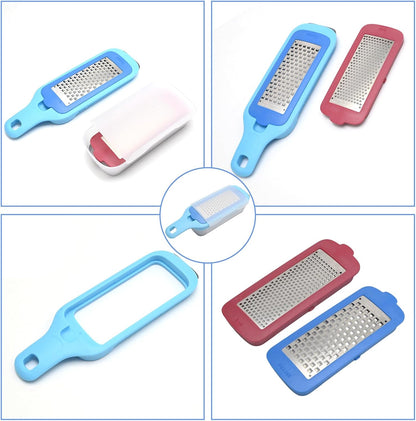 Hoypeyfiy Interchangeable Grater with Storage Box, Cheese Grater Kit Includes Coarse & Fine Stainless Steel Blades for Kitchen, Non-Slip Base for Stability