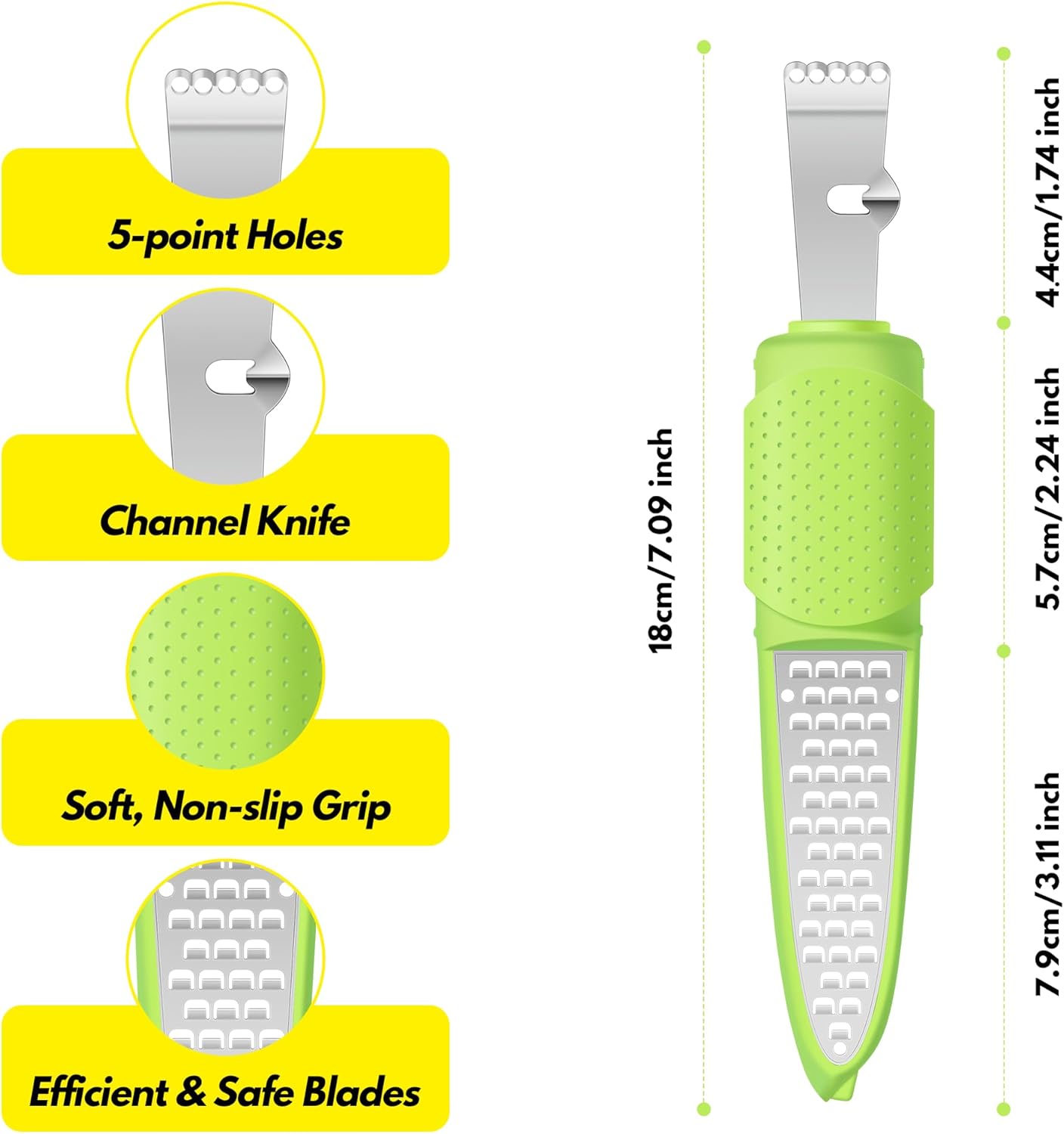 Rainspire Lemon Zester Tool with Channel Knife, Stainless Steel Citrus Zester Tool, Lemon Peeler, Zesters for Kitchen, Ultra Sharp 2-in-1 Tool Easily Creates Citrus Zest (Black)