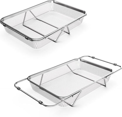 WAGENSTEIGER Extendable Dish Rack with Feet, Vegetable Colander Basket, Stainless Steel Dish or Silverware Drying Rack, Ultimate Kitchen Organizer Over the Sink (12.40 x 5.12 x 2.36 Inches)
