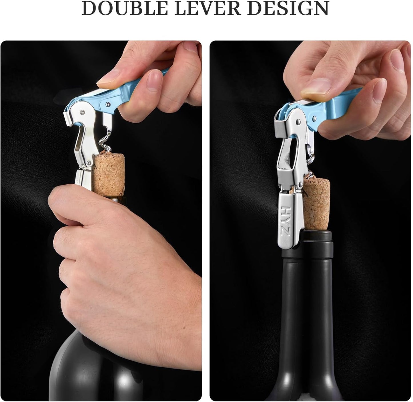 HYZ 2-Pack Wine Opener Waiter Corkscrew, Professional Wine Key for Servers, Bartender, with Foil Cutter, Manual Wine Bottle Opener Double Hinged (Black)
