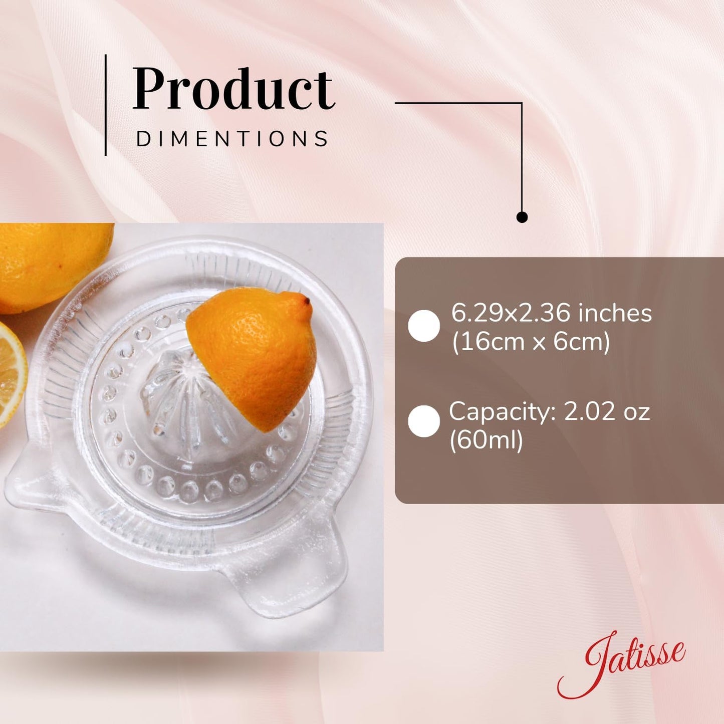 Glass Lemon Juicer, Small Grapefruit and Citrus Juicer, Extractor Manual Hand with Handle and Pour Spout, BPA Free and Lead-Free Heavyweight Crystal Clear Glass 10.1oz (Yellow)