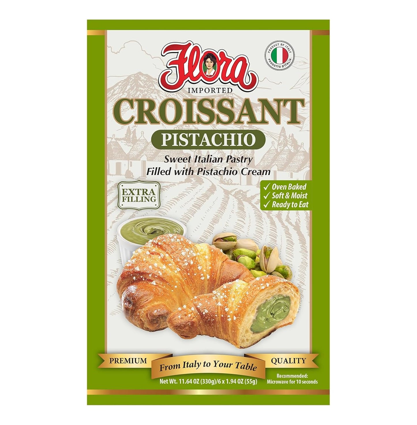 Flora Chocolate & Milk Croissants – Italian Pastry with Chocolate & Milk Cream Filling | Soft, Oven-Baked & Ready to Eat | Imported from Italy (Pack of 6)