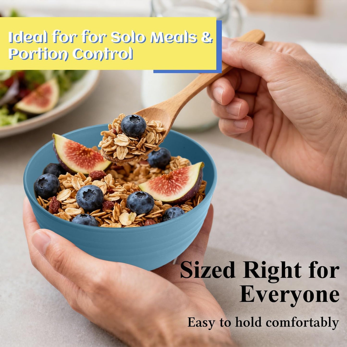 Wheat Straw Bowls Set with Lids, Unbreakable 40 OZ Cereal Bowls Set of 4, Salad Container for Lunch, Microwave & Dishwasher Safe Bowl Set for Kitchen, Picnic, RV, Camping, Multi