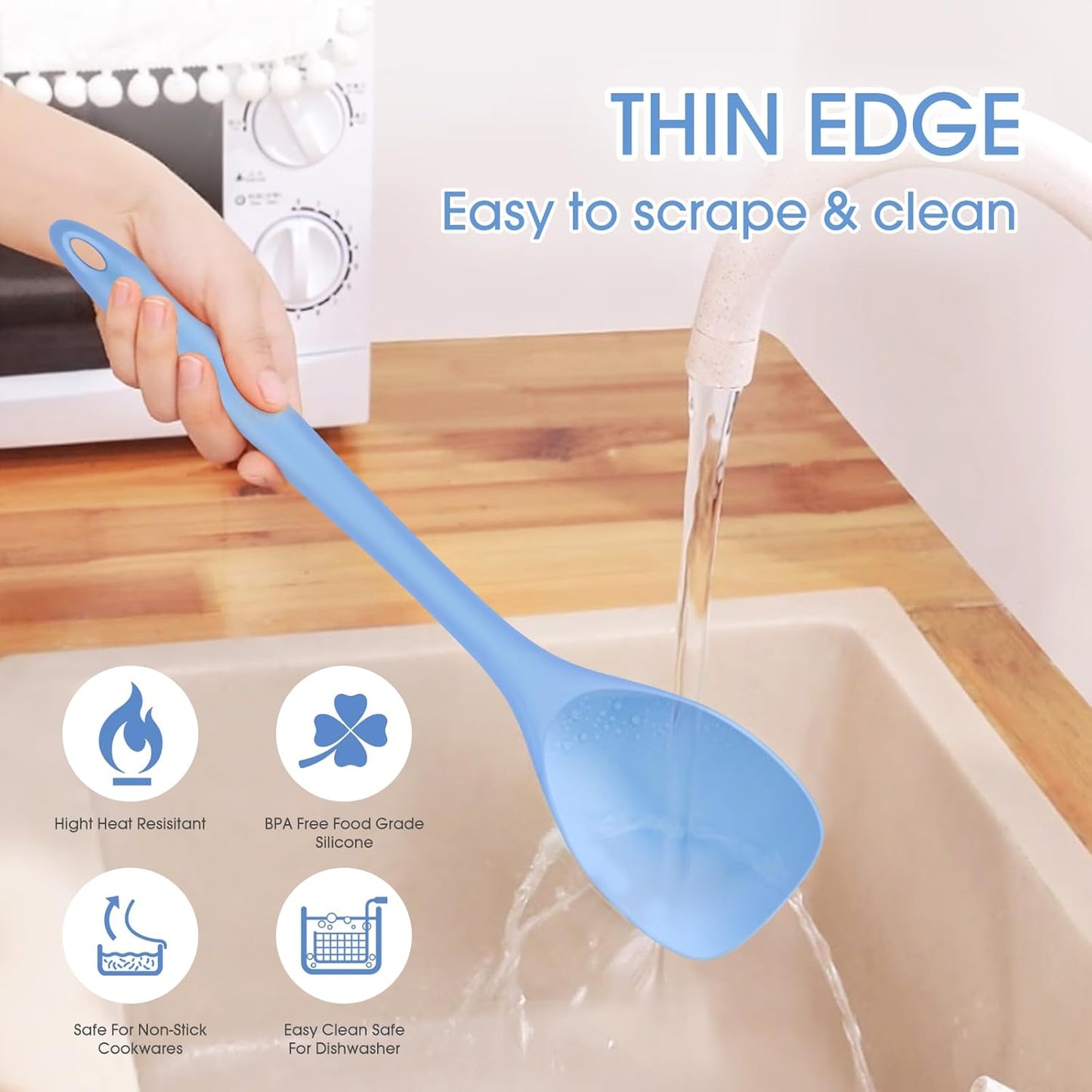 Silicone Spatula Spoon 2-Pack, Rubber Spoonula set Heat Resistant, Seamless Non-Stick Scrapers for Baking Mixing.
