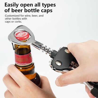 Wine Opener, Zinc Alloy Wine Bottle Opener, Wing Corkscrew Wine Bottle Opener, 2-in-1 Multifunctional Design (black)