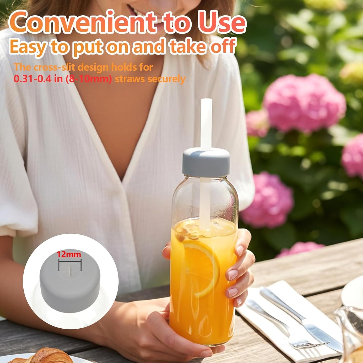 Zukro 12 oz Glass Juice Bottles with Lids & Straw, Airtight & Leak proof, Reusable Clear Small Bottle With Stainless Steel Cap for Juicing, Water, Smoothie & Milk, Dishwasher Safe & BPA Free, 12 Pack