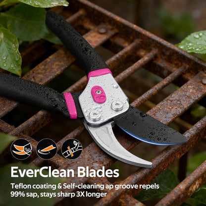 VOTREK® Pruning Shears, 8.5” Professional Garden Pruner with Jam-Proof Spring & Ever-Sharp SK5 Blade, Ergonomic Bypass Clippers for Rose, Tree Trimming, Heavy Duty Bonsai Scissor for Weak Hand