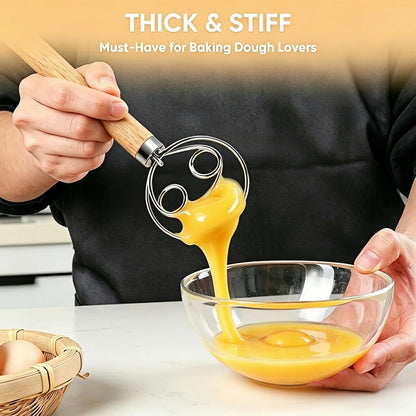 Maxjoy Danish Dough Whisk Wooden Dutch Bread Mixer with Stainless Steel Hook for Sourdough Baking Hand Tool