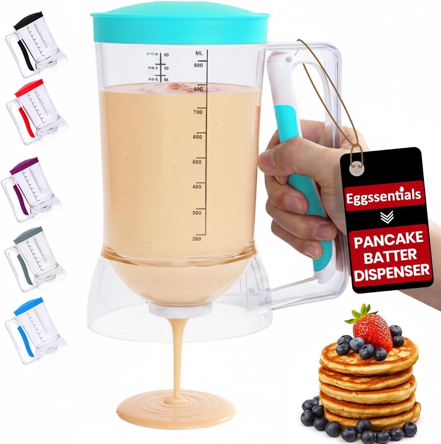 Eggssentials – Pancake Batter Dispenser, Batter dispenser with Squeeze Handle Mess-Free, Cupcakes, Waffles & More – Durable, Easy-Pour Pancake Dispenser Bottle for Smooth Baking