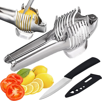 KAYCROWN Tomato Slicer Holder with Paring Knife, Lemon Cutter Slicer for Slicing, Stainless Steel Onion Holder for Slicing, Vegetable Cutter for Tomato, Lemon