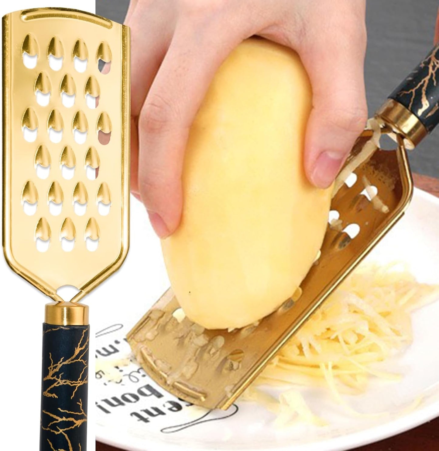 Professional Cheese Grater, Gold Stainless Steel Cheese Grater Handheld, Grater Hand Crank, Practical Kitchen Gadgets, Graters for Cheese, Chocolate, Spices (Medium Coarse)