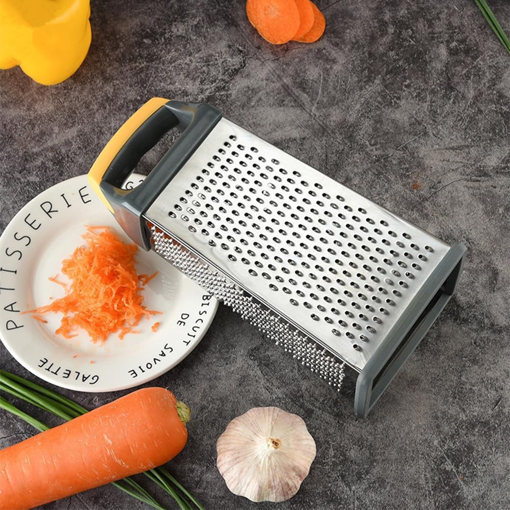 Cheese Grater, 4 Sides Stainless Steel Box Graters Handheld Box Grater, Manual Ergonomic Kitchen Food Shredder, Multi-Function Vegetable Slicer for Carrot, Veggie, Potato