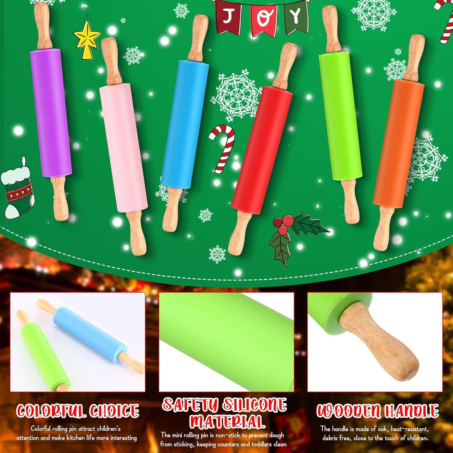 Dandat 6 Pcs Small Rolling Pin Kids 12 Inch Mini Silicone Rolling Pin for Baking Non Stick Kids Dough Roller with Wooden Handle for Kitchen Cookie Pastry Fondant Cake 6 Colors
