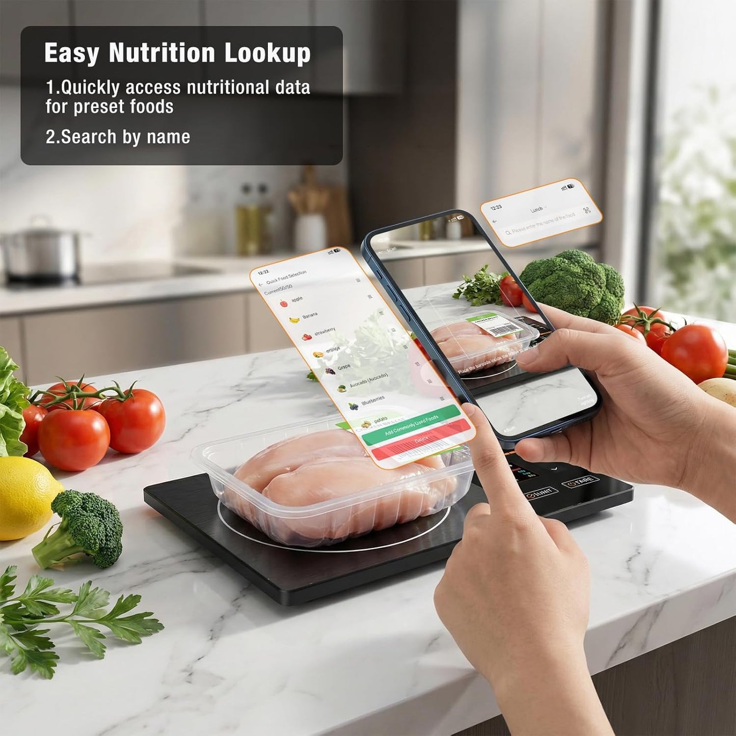 ‌Diyife Smart Food Scale with Nutritional Calculator, Free App for 24 Nutrients Tracking, Calorie, Fat, Carb, Protein, 50 Foods Preload, Digital Food Kitchen Scale for Meal Prep Healthy Diet, 11lb/5kg