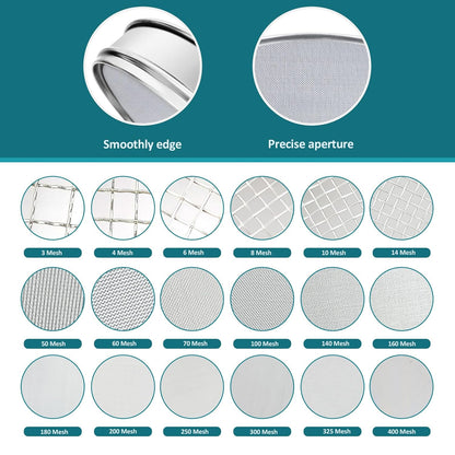 304 Stainless Steel Lab Sieve Screen Mesh, 100 Mesh (0.15mm) Aperture Test Sieve, 12Inch(30cm) Diameter Economy Standard Analysis Sample Test Sieves for Industrial Laboratory Homes - Colors A