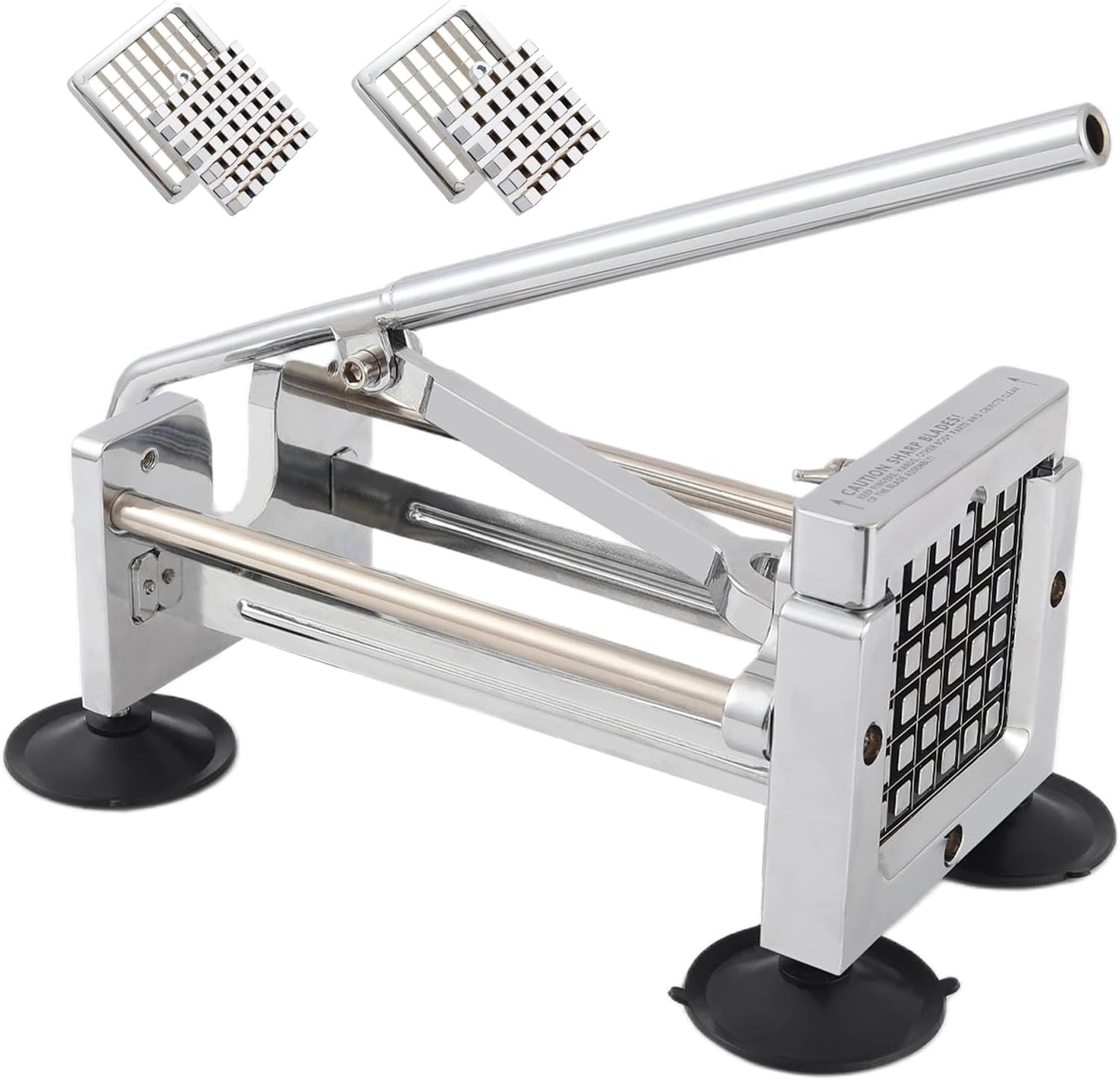 French Fry Cutter,Potato Slicer,Stainless Steel Cutter Potato,1/2-inch, 3/8-inch Blades,Removable Handle and 4 Suction Feet For Potatoes, Carrots, Cucumbers, Onions