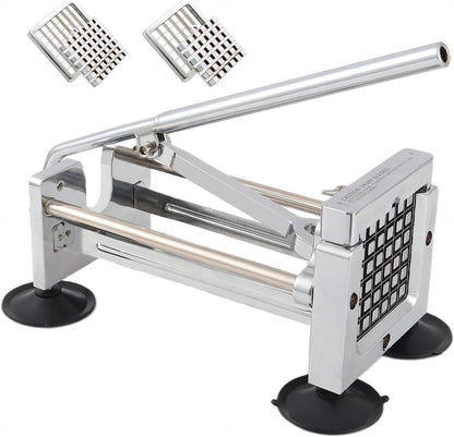 French Fry Cutter,Potato Slicer,Stainless Steel Cutter Potato,1/2-inch, 3/8-inch Blades,Removable Handle and 4 Suction Feet For Potatoes, Carrots, Cucumbers, Onions