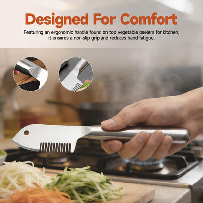 Stainless Steel Multi-purpose Julienne Peeler, Uniform Strips, Shreds & Peels, Effortless Potato Peeler Hand, Cabbage Shredder, Carrot Cutter & Cucumber Slicer, Vegetable peeler stainless steel
