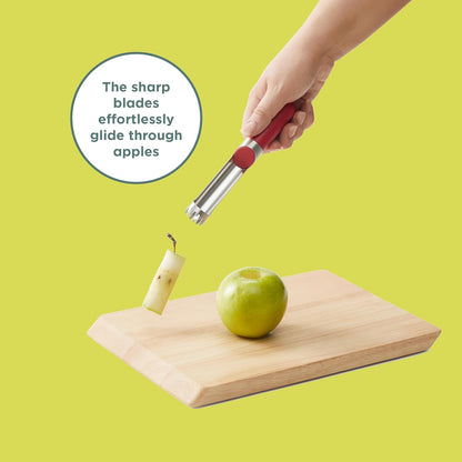 Chef'n 16 Slice Apple Corer and Slicer, Stainless Steel Blades with Safety Cover, Diswasher Safe, Red