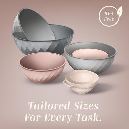 COOK WITH COLOR Mixing Bowls with Lids - 12 Piece Plastic Nesting Bowls Set includes 6 Prep Bowls and 6 Lids, Microwave Safe Mixing Bowl Set, Sage Embossed - Colors B