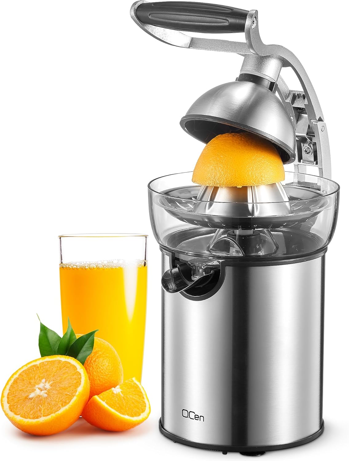 Professional Brushed Stainless Steel Electric Citrus Juicer, 2 Interchangeable Cones for Orange, Lemon & Grapefruit, Easy Clean, Durable Design & Effortless Operation