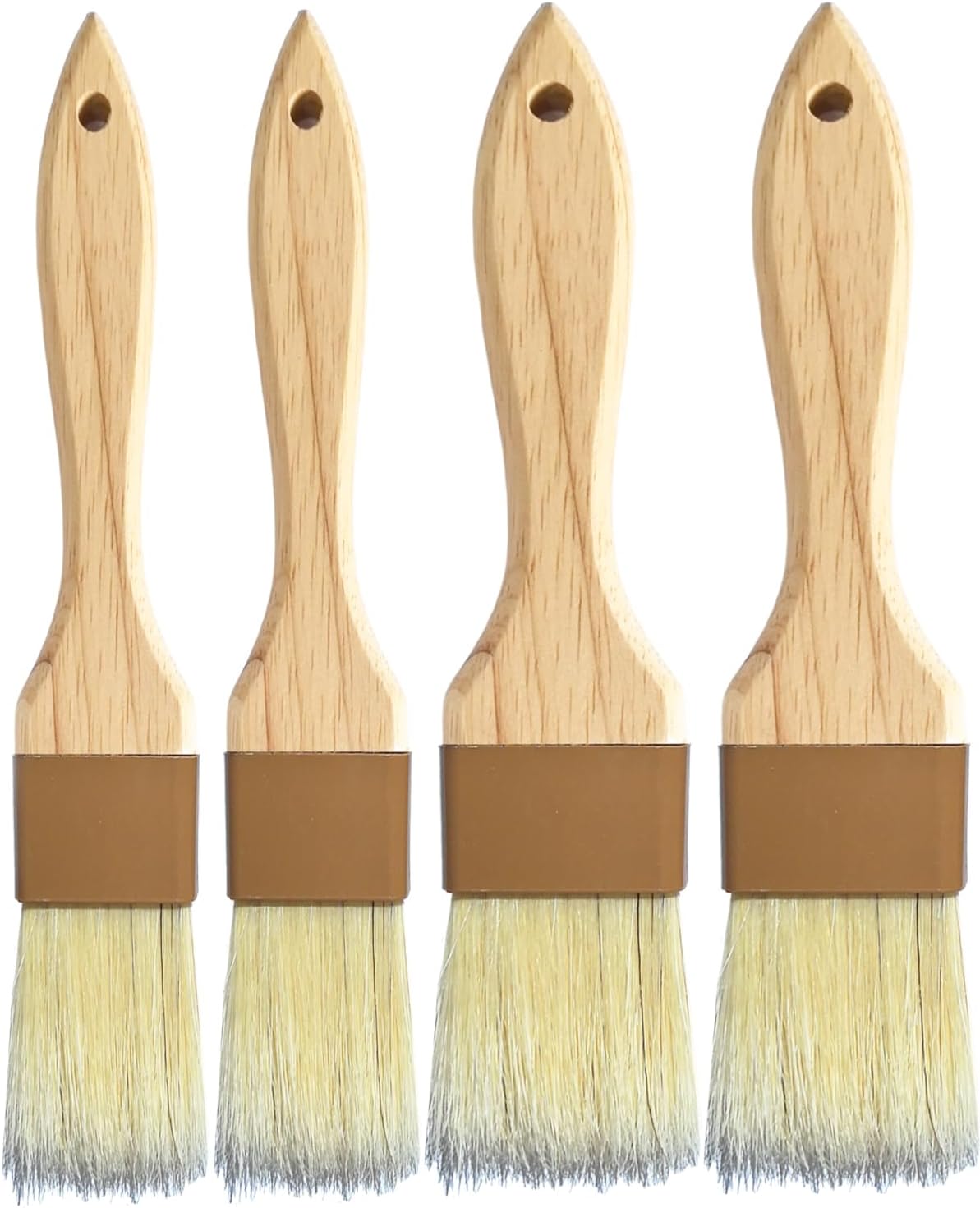 Natural Bristle Basting & Pastry Brush Set - 1.5"& 1" Food Grade Cooking Brushes, Not Shedding, for Turkey Basting, Butter, Egg Wash, Baking (4 Pc)