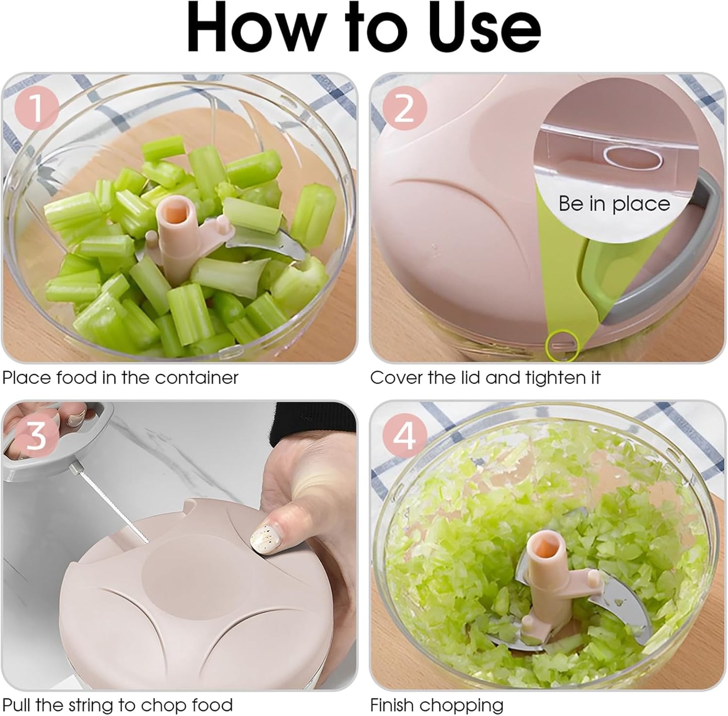 Vegetable Chopper Manual Hand Pull String Onion and Garlic Mincer Chopper 500ml Small Fruit and Veggie Cutter Portable for Ginger Chili Pepper Meat Salad - Pink