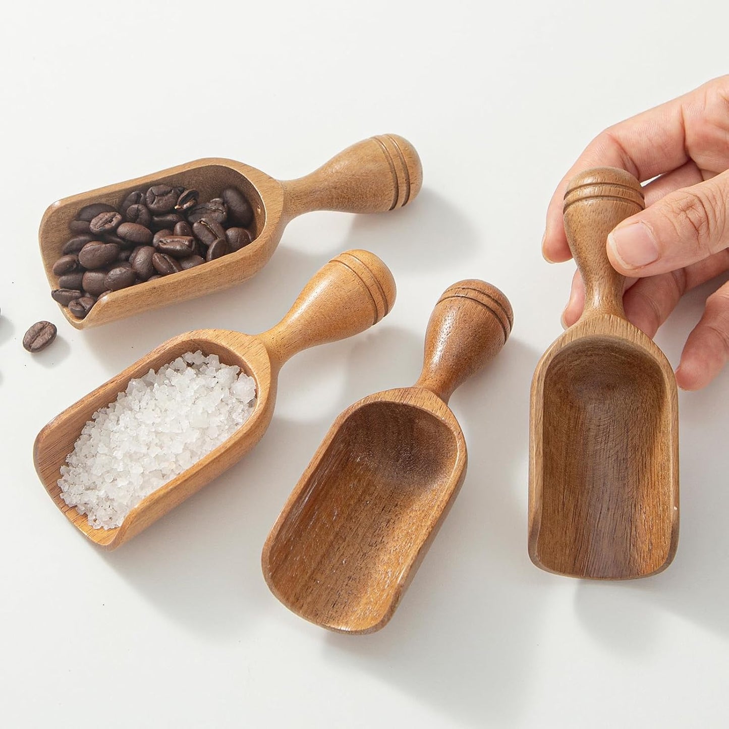 Wooden Scoops for Canisters 3PCS Wooden Scoop for Jars Acacia Mini Measuring Spoons for Ground Coffee Scoops Shovel Kitchen Scooping for Tea Powder & Bath Salt Laundry Detergent Shove- Multipurpose