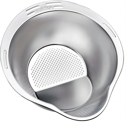 4-in-1 Rice Washing Bowl - Rice Washer Strainer Bowl - Stainless Steel Colander for Quinoa, Fruit and Vegetable Wash - Multi-Purpose Rice Strainer and Colander for Kitchen (1 Pack)