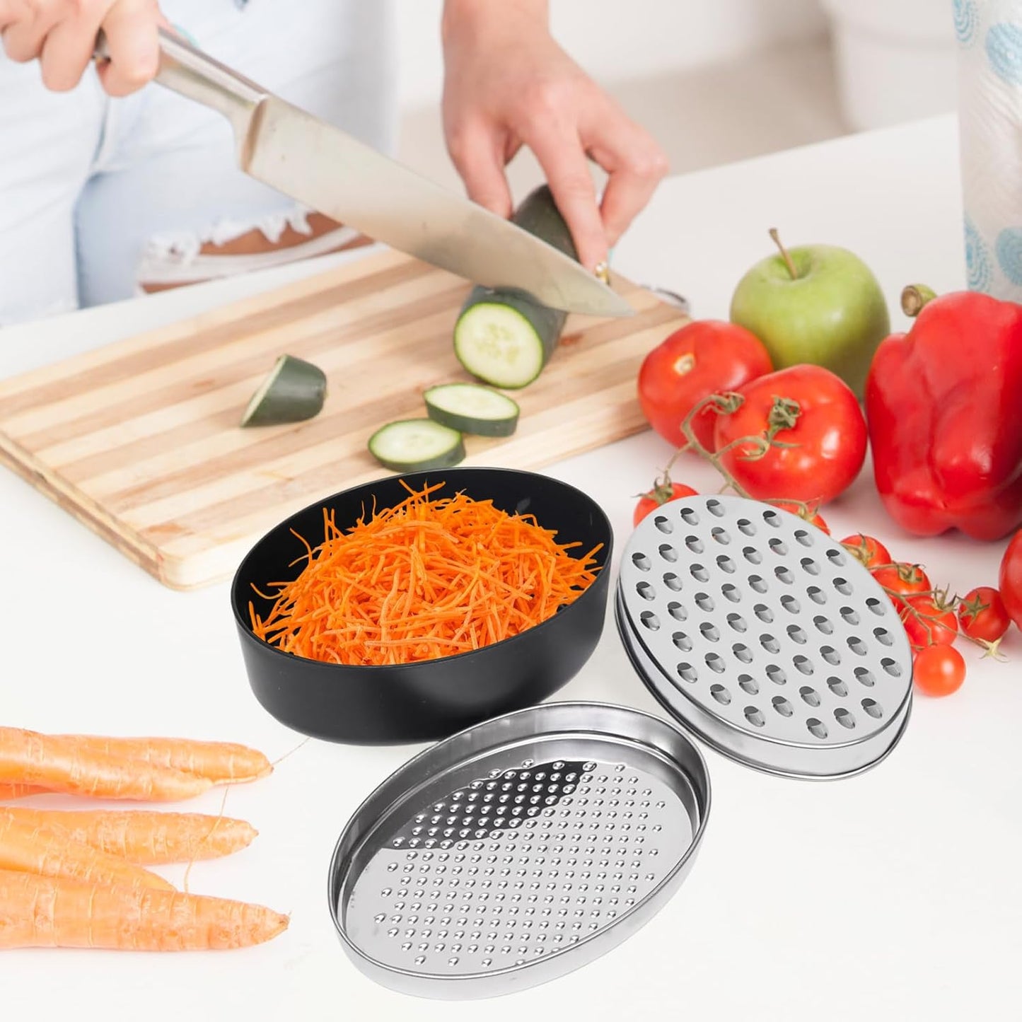 Stainless Steel Cheese Grater with Airtight Storage Container Vegetable Slicer Potato Shredder Box Grater for Kitchen Tool for Cheeses Carrots Ginger, with a Brush, Red
