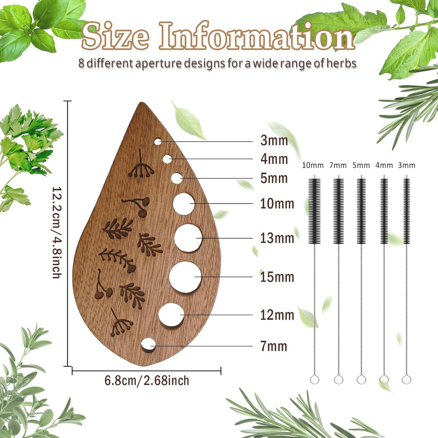 Premium Herb Stripper, Wooden Herb Stripper Tool 8 Holes, Kitchen Herbs Leaf Stripping Tool Leaf Peeler for Collard Green Thyme Basil Rosemary Stripper Practical Kitchen Tools