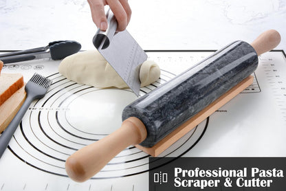 Marble Rolling Pin with Wooden Cradle Thick Handle Set for Baking,18.5 inch Premium Quality Polished Roller for Pizza Dough,Fondant,Pie Crust,Non-Stick Surface Easy to Clean(White)