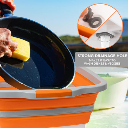 Collapsible Cutting Board(2.11 Gal/8L), BBQ Prep Tub with Locking Lid, Foldable Camping Sink with Colander, Multifunction Dish Basin for Kitchen, Bowl, Vegetable and Fruit, Storage Basket for Picnic