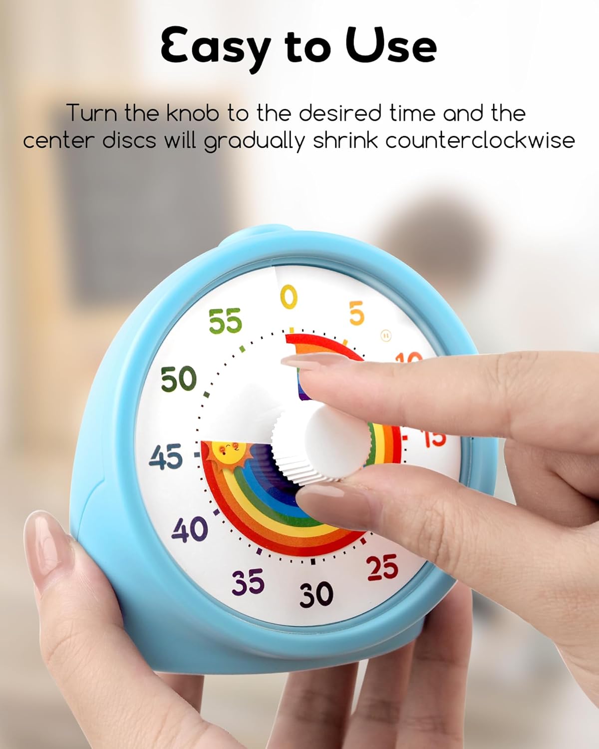 BellMan Visual Timer with Pause Button, 60 Minute Countdown Rainbow Timer for Kids and Adults with Silent Operation, Study and Meetings Time Management Tool, Design for Home, Office and Gift, White